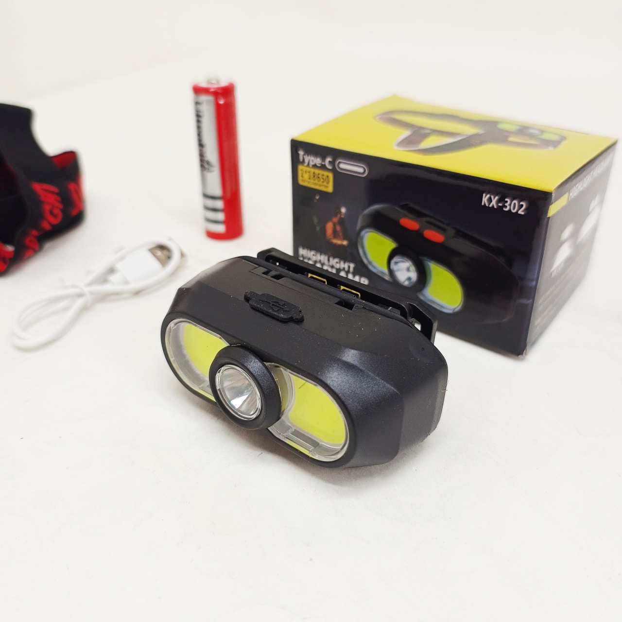 Налобний ліхтар KX-302-LED+2COB акумуляторний - Зображення 5