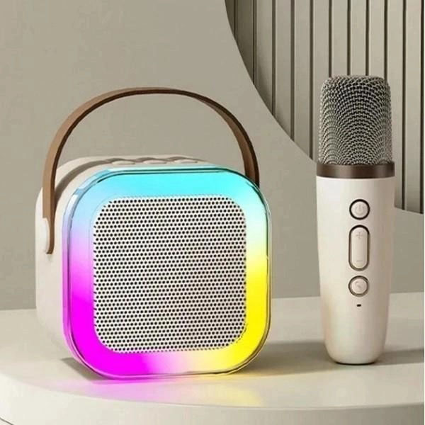 Портативна колонка K12 з караоке мікрофоном та RGB-підсвічуванням 10 Вт білого кольору - Зображення 6