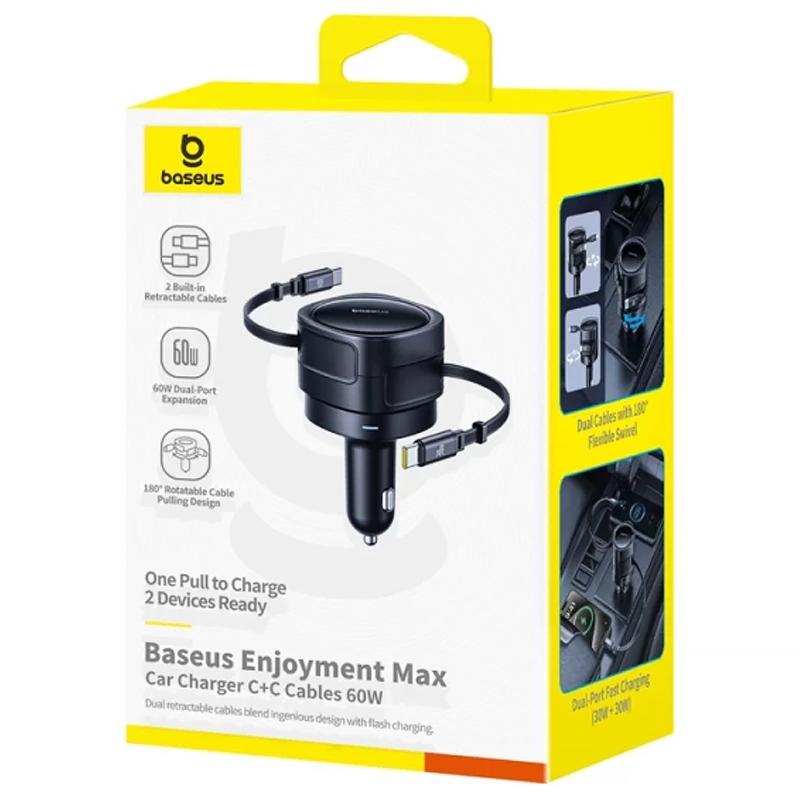 Автомобільний зарядний пристрій Baseus Enjoyment Max PD60W with retractable cable (2USB-C) (C00035507121) - Зображення 3