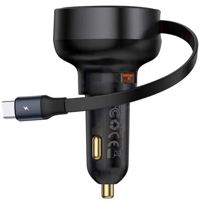 Автомобільний зарядний пристрій Baseus Enjoyment Pro PD60W+QC3.0 with retractable cable (1USB-A/1C) (C000578)