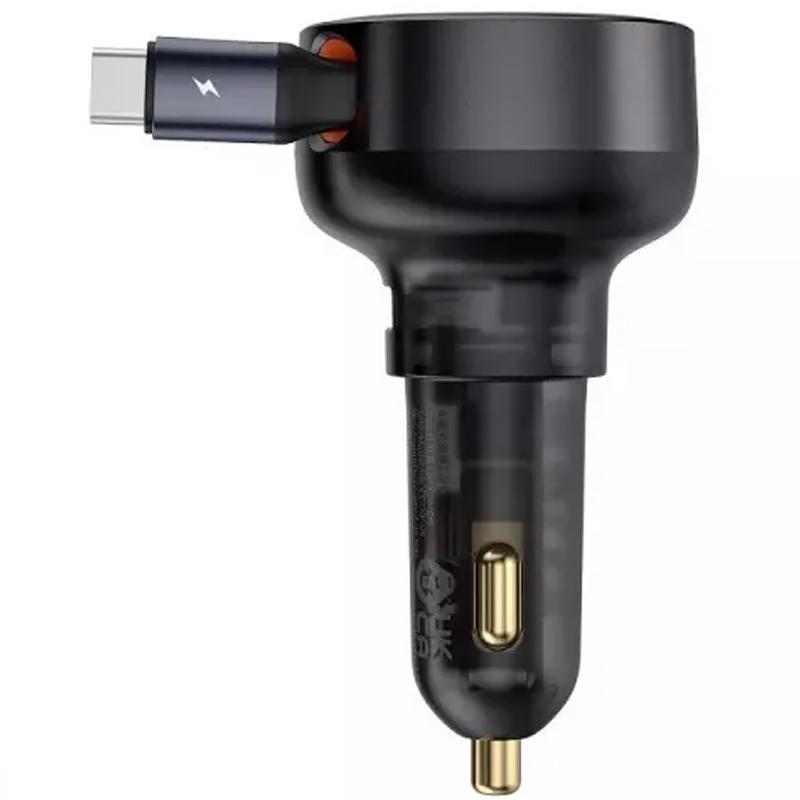 Автомобільний зарядний пристрій Baseus Enjoyment Pro PD60W+QC3.0 with retractable cable (1USB-A/1C) (C000578) - Зображення 3