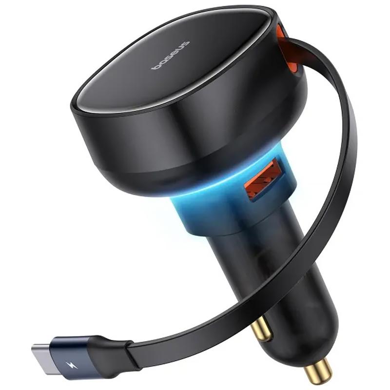 Автомобільний зарядний пристрій Baseus Enjoyment Pro PD60W+QC3.0 with retractable cable (1USB-A/1C) (C000578) - Зображення 4