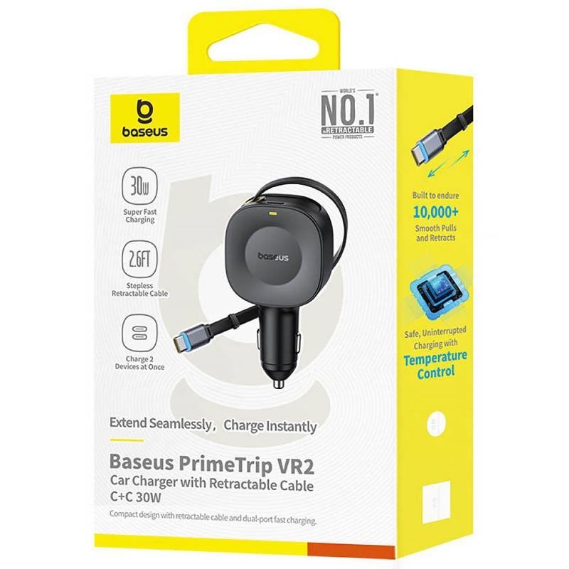 Автомобільний зарядний пристрій Baseus PrimeTrip VR2 30W with retractable cable (2USB-C) (C0206401) - Зображення 2