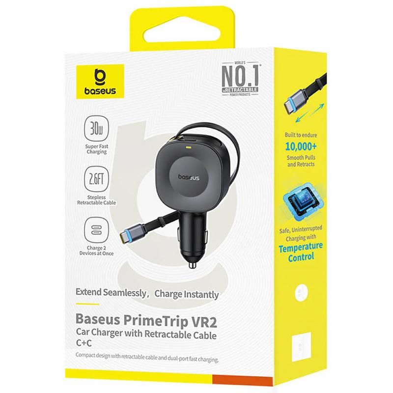 Автомобільний зарядний пристрій Baseus PrimeTrip VR2 45W with retractable cable (2USB-C) (C02069) - Зображення 3