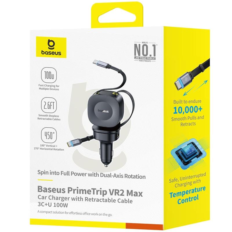 Автомобільний зарядний пристрій Baseus PrimeTrip VR2 Max PD100W+QC3.0 with retractable cable (1USB-A/3C) (C02066) - Зображення 2
