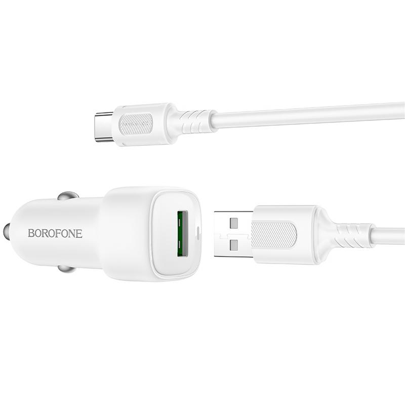Автомобільний зарядний пристрій Borofone BZ34 Cloud QC3.0 (1USB-A) + кабель USB to Type-C - Зображення 3
