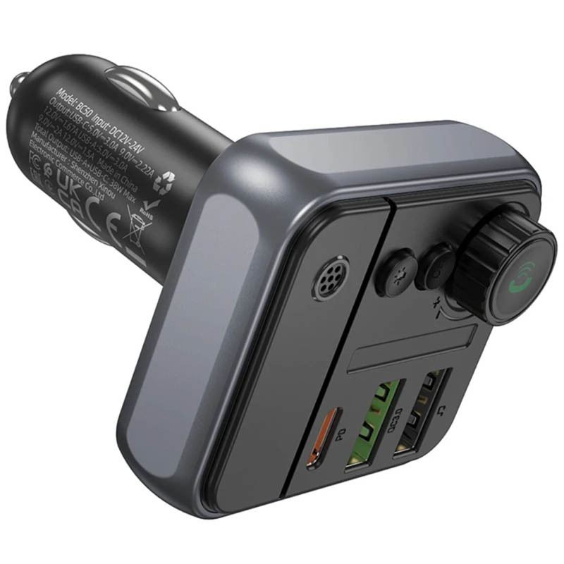 Автомобільний зарядний пристрій FM модулятор Borofone BC50 Ascenso PD20W+QC3.0 total 38W (2USB-A/1C) - Зображення 5