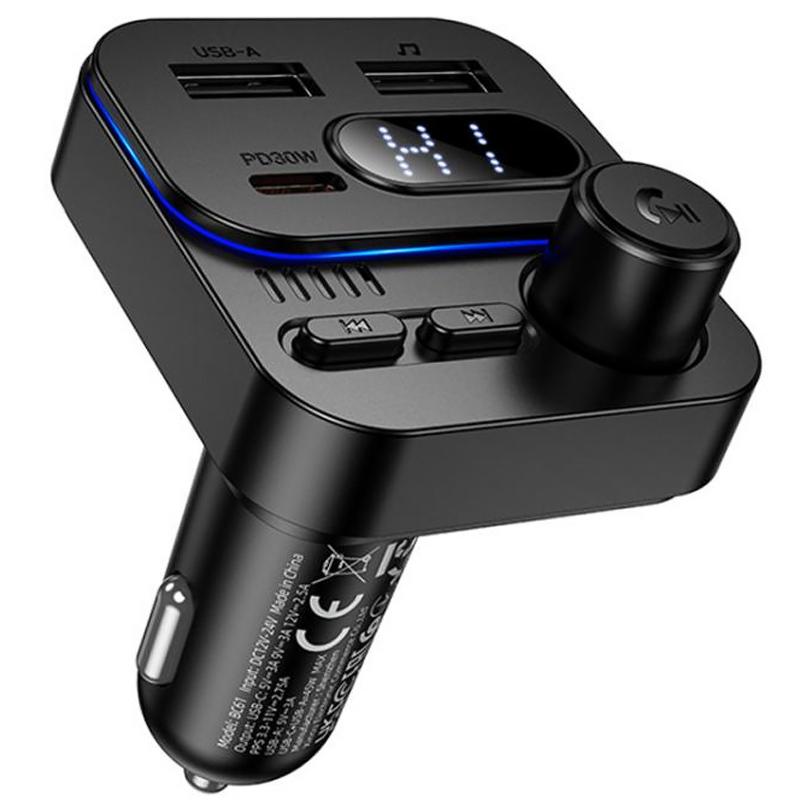 Автомобільний зарядний пристрій FM модулятор Borofone BC61 Ocean PD30W+QC3.0 total 45W (2USB-A/1C)