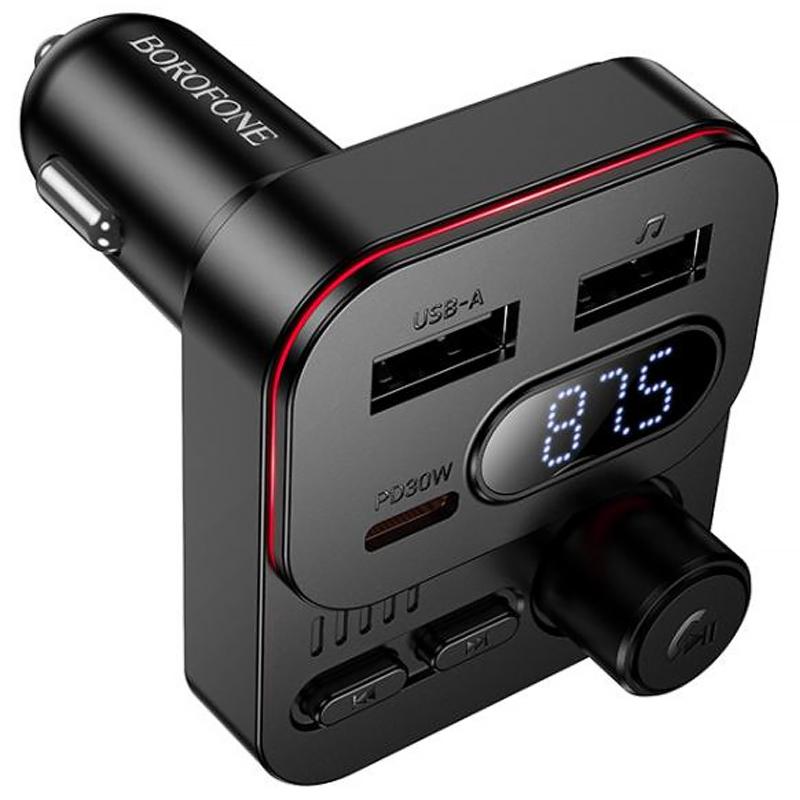 Автомобільний зарядний пристрій FM модулятор Borofone BC61 Ocean PD30W+QC3.0 total 45W (2USB-A/1C) - Зображення 2