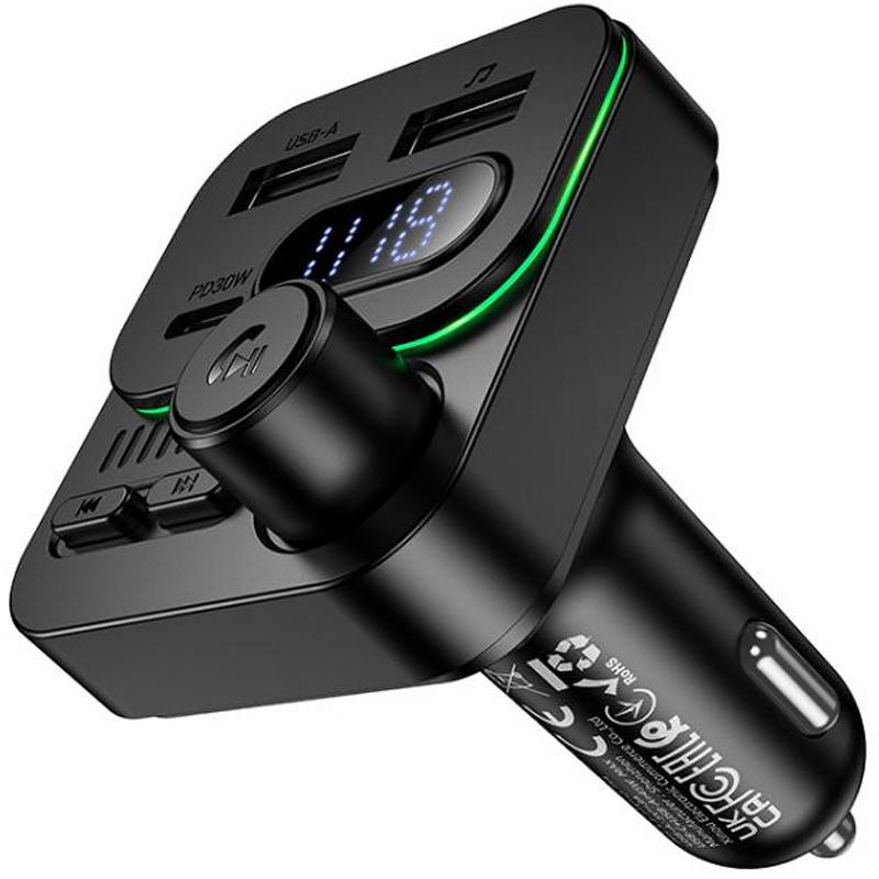Автомобільний зарядний пристрій FM модулятор Borofone BC61 Ocean PD30W+QC3.0 total 45W (2USB-A/1C) - Зображення 3