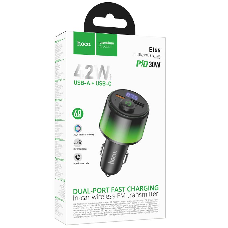 Автомобільний зарядний пристрій FM модулятор Hoco E166 Path PD42W+QC3.0 (1USB-A/1C) - Зображення 2