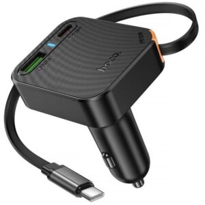 Автомобільний зарядний пристрій Hoco NZ18 Guardian PD65W with retractable cable (1USB-A/2C)