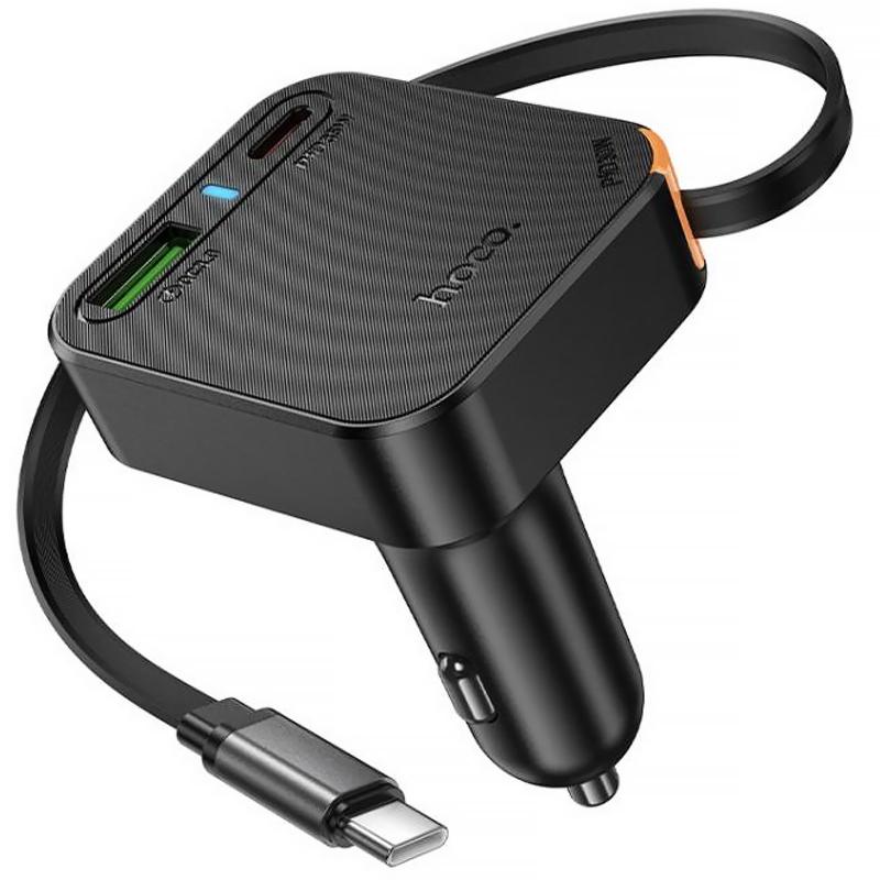 Автомобільний зарядний пристрій Hoco NZ18 Guardian PD65W with retractable cable (1USB-A/2C)
