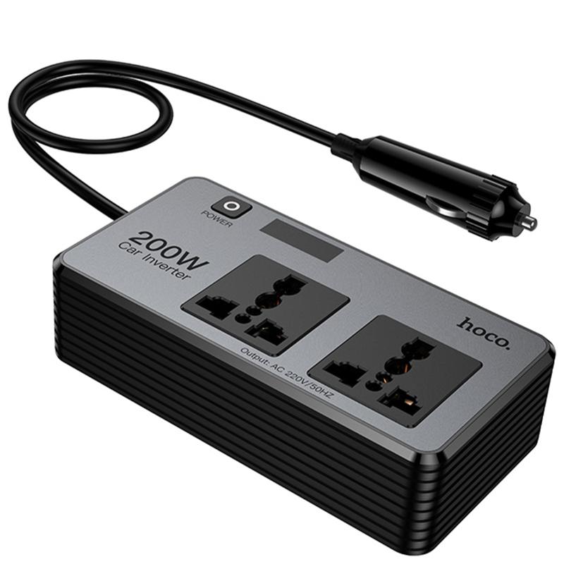Автомобільний зарядний пристрій інвертор Hoco Z66 New PD66W+QC3.0 (2USB-A/1C/2xSocket) (0.5m)