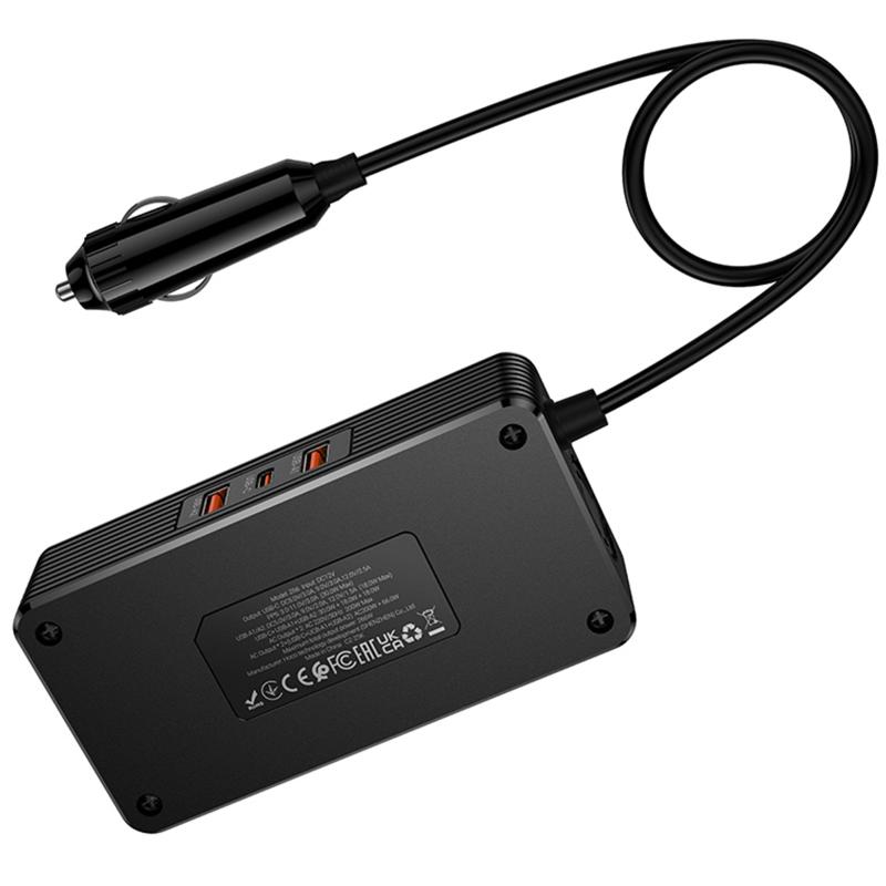 Автомобільний зарядний пристрій інвертор Hoco Z66 New PD66W+QC3.0 (2USB-A/1C/2xSocket) (0.5m) - Зображення 3