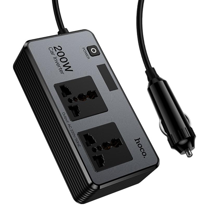 Автомобільний зарядний пристрій інвертор Hoco Z66 New PD66W+QC3.0 (2USB-A/1C/2xSocket) (0.5m) - Зображення 4