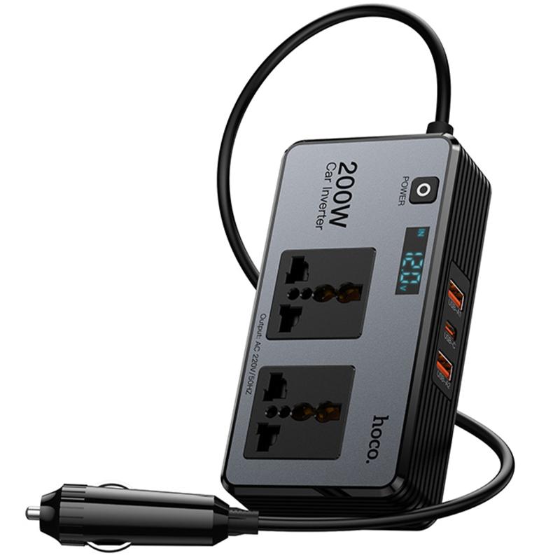 Автомобільний зарядний пристрій інвертор Hoco Z66 New PD66W+QC3.0 (2USB-A/1C/2xSocket) (0.5m) - Зображення 5