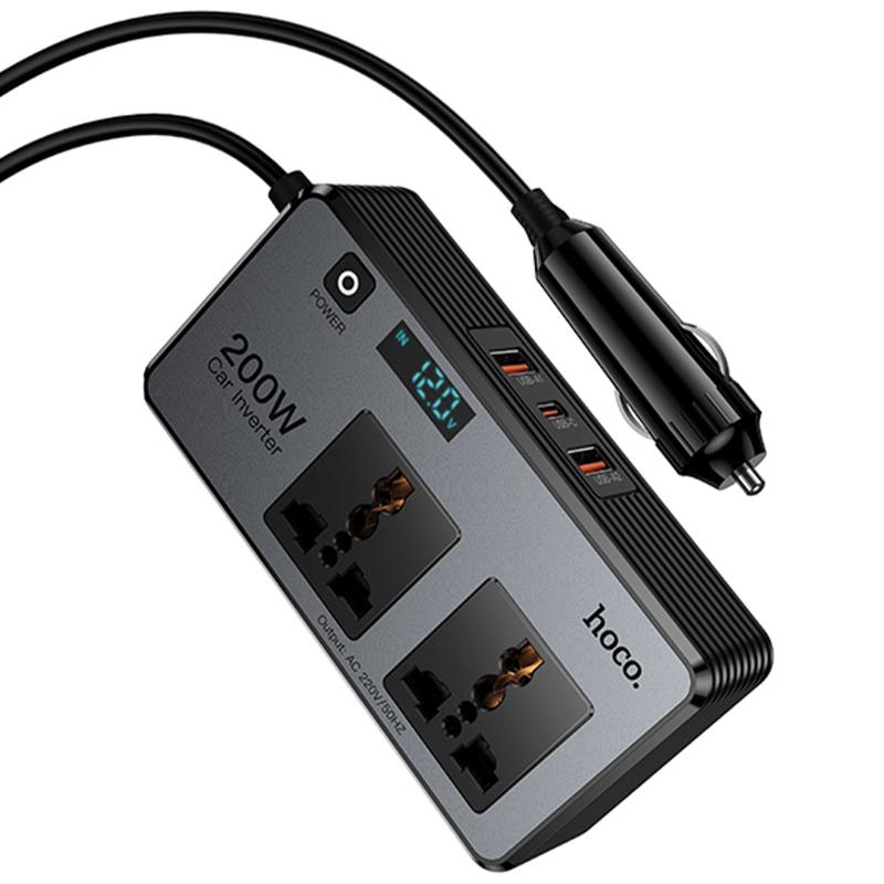 Автомобільний зарядний пристрій інвертор Hoco Z66 New PD66W+QC3.0 (2USB-A/1C/2xSocket) (0.5m) - Зображення 6