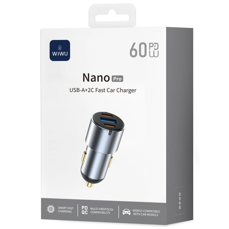 Автомобільний зарядний пристрій WIWU CC032 Nano Pro PD60W+QC3.0 (1USB-A/2C) - Зображення 2