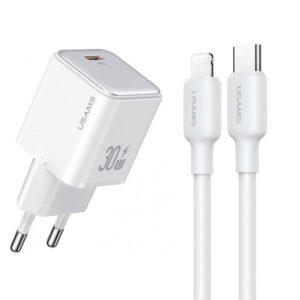 Мережевий зарядний пристрій Usams US-CC186 PD30W (1USB-C) + кабель Type-C to Lightning