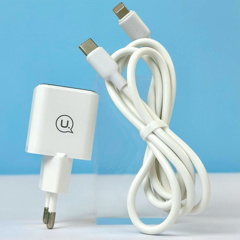Мережевий зарядний пристрій Usams US-CC186 PD30W (1USB-C) + кабель Type-C to Lightning - Зображення 4