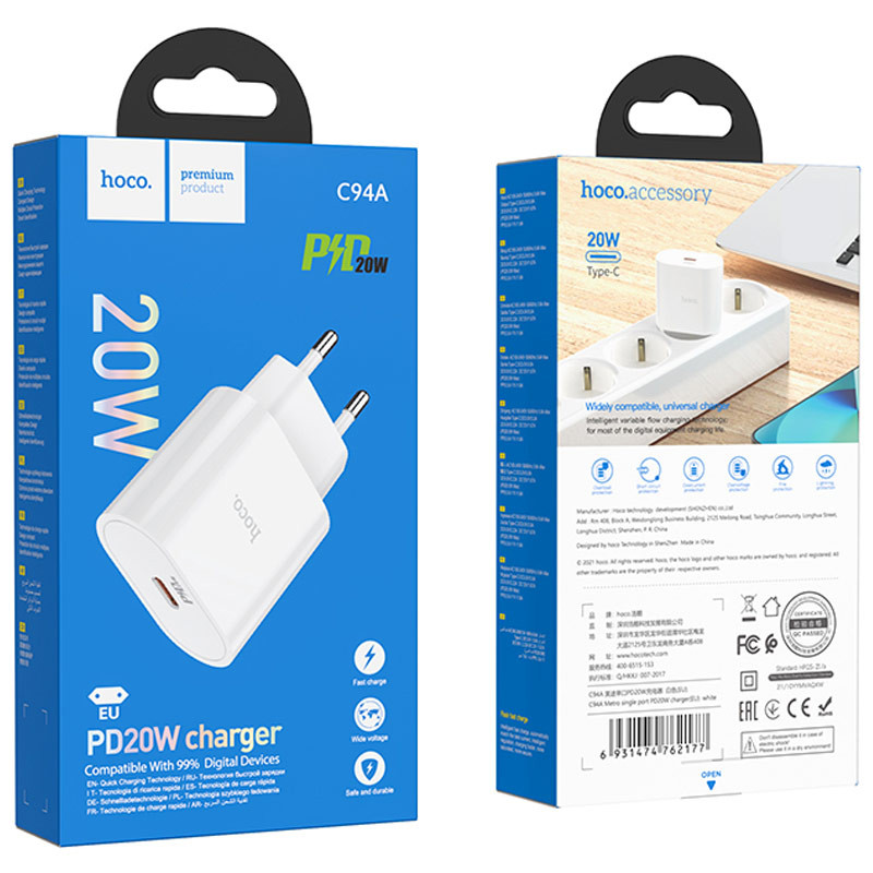 Мережевий зарядний пристрій Hoco C94A Metro PD20W (1USB-C) - Зображення 7