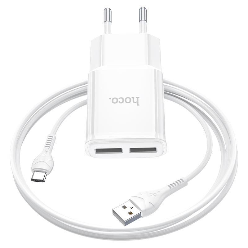 Мережевий зарядний пристрій Hoco C88A Star round 2.4A (2USB-A) + кабель USB to Type-C - Зображення 3