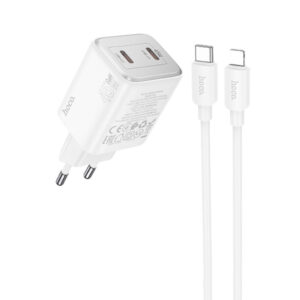 Мережевий зарядний пристрій Hoco N42 Elogiado PD45W (2USB-C) + кабель Type-C to Lightning