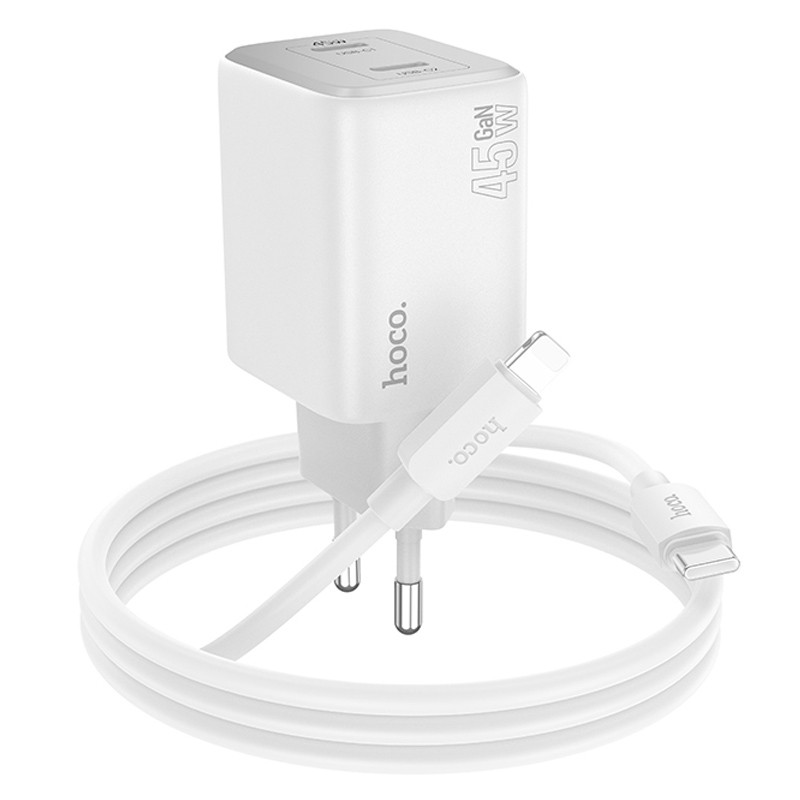 Мережевий зарядний пристрій Hoco N42 Elogiado PD45W (2USB-C) + кабель Type-C to Lightning - Зображення 3