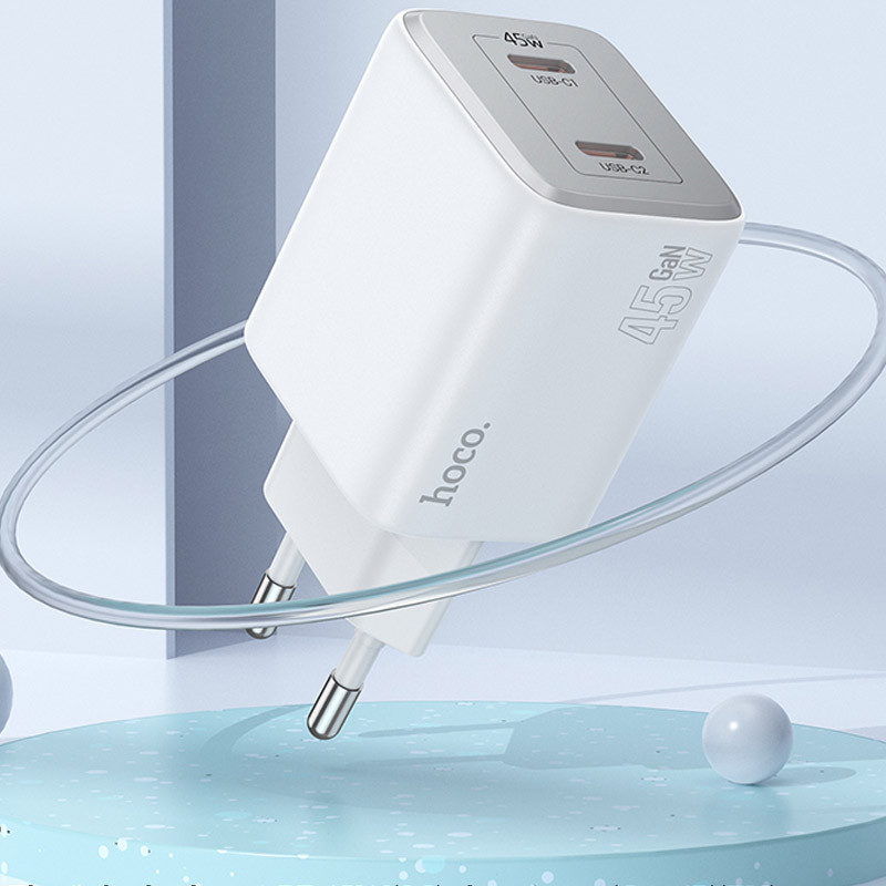 Мережевий зарядний пристрій Hoco N42 Elogiado PD45W (2USB-C) + кабель Type-C to Lightning - Зображення 4