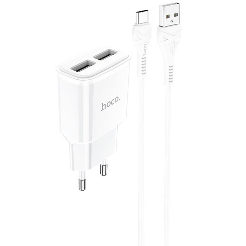 Мережевий зарядний пристрій Hoco C88A Star round 2.4A (2USB-A) + кабель USB to Type-C