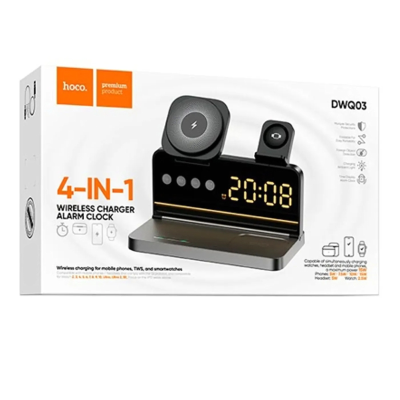 Бездротовий зарядний пристрій Hoco DWQ03 North 4in1 with alarm clock - Зображення 2