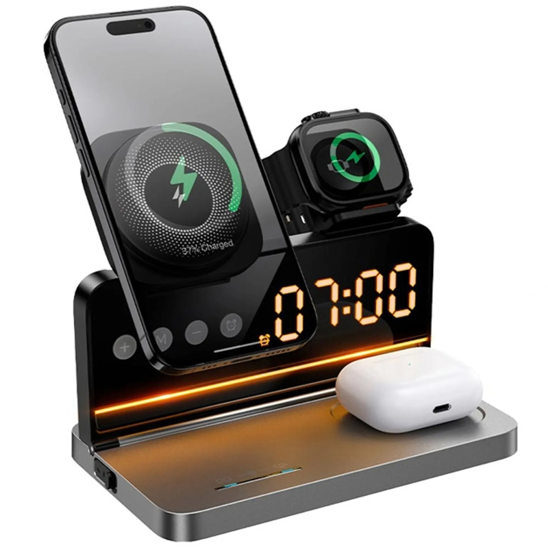 Бездротовий зарядний пристрій Hoco DWQ03 North 4in1 with alarm clock - Зображення 6