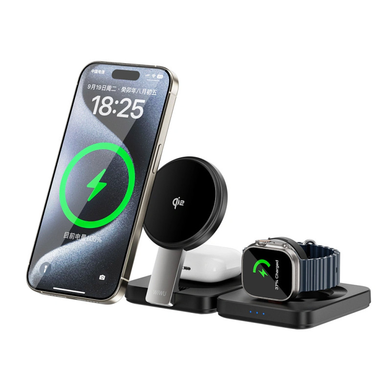 Бездротовий зарядний пристрій WIWU Wi-W028 QI2 3 in 1 wireless charger