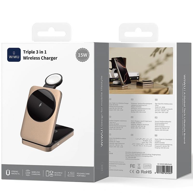 Бездротовий зарядний пристрій WIWU Wi-W038 Triple 3 in 1 wireless charger - Зображення 2