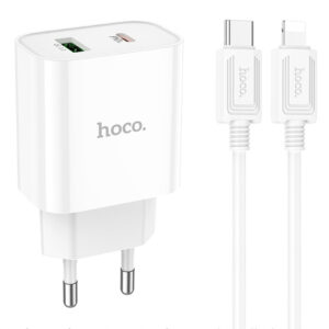 Мережевий зарядний пристрій Hoco C80A Plus Rapido PD20W+QC3.0 (1USB-A/1C) + кабель Type-C to Lightning