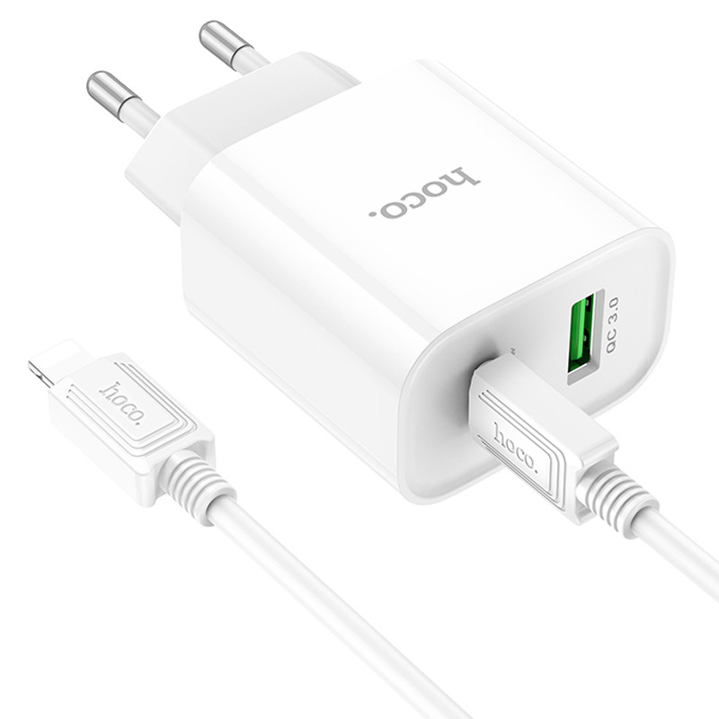 Мережевий зарядний пристрій Hoco C80A Plus Rapido PD20W+QC3.0 (1USB-A/1C) + кабель Type-C to Lightning - Зображення 3