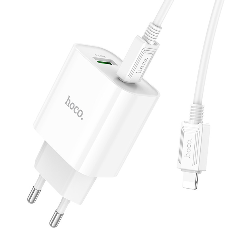 Мережевий зарядний пристрій Hoco C80A Plus Rapido PD20W+QC3.0 (1USB-A/1C) + кабель Type-C to Lightning - Зображення 4