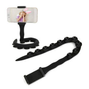 Гнучкий тримач для телефону Cute Worm Lazy Holder з універсальними присосками чорного кольору
