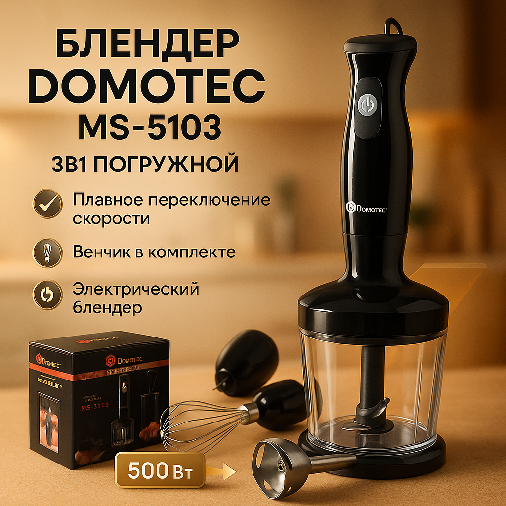 Блендер DOMOTEC MS-5103 3в1 погружной 500Вт ручной погружной блендер, электрический блендер - Зображення 76