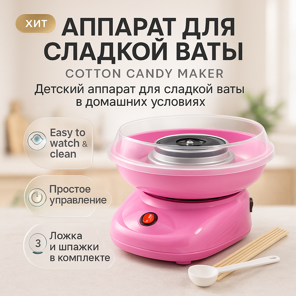 Аппарат для сладкой ваты Cotton Candy Maker, детский аппарат для сладкой ваты в домашних условиях аппарат - Зображення 25