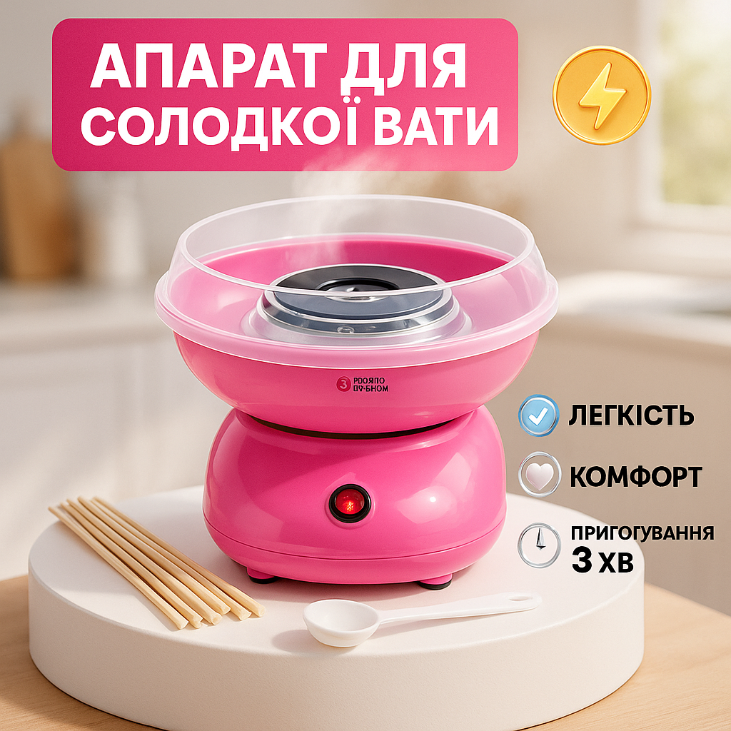 Аппарат для сладкой ваты Cotton Candy Maker, детский аппарат для сладкой ваты в домашних условиях аппарат - Зображення 28