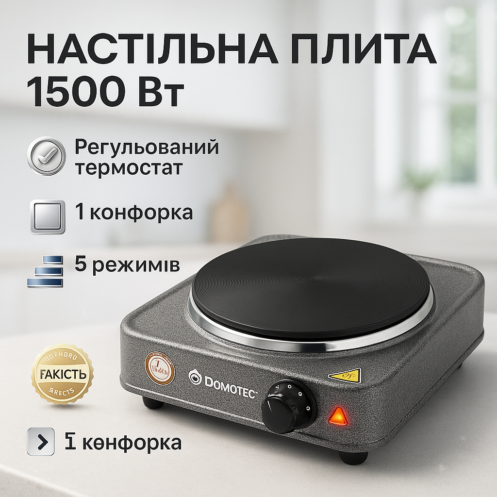 Электроплита DOMOTEC MS-5811 1500 Вт, переносная настольная электроплита, электроплита на 1 конфорку - Зображення 20