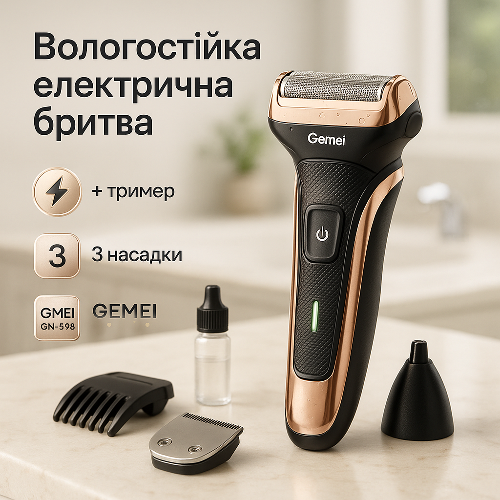 Триммер универсальный GEMEI GM-598, профессиональная электробритва, бритва для бороды. Цвет: золотой - Зображення 33