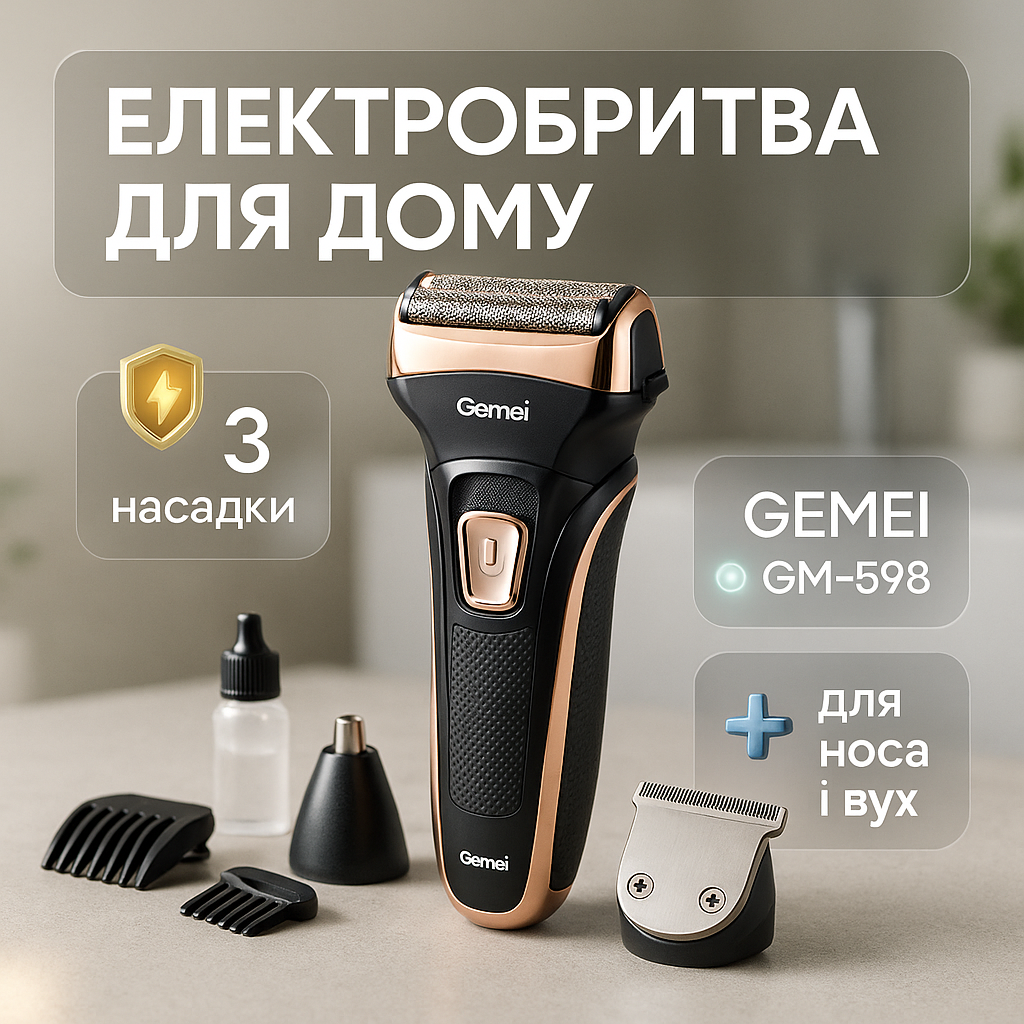 Триммер универсальный GEMEI GM-598, профессиональная электробритва, бритва для бороды. Цвет: золотой - Зображення 34