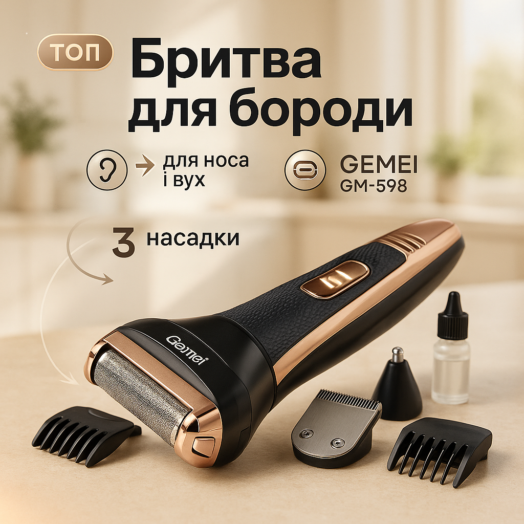 Триммер универсальный GEMEI GM-598, профессиональная электробритва, бритва для бороды. Цвет: золотой - Зображення 35