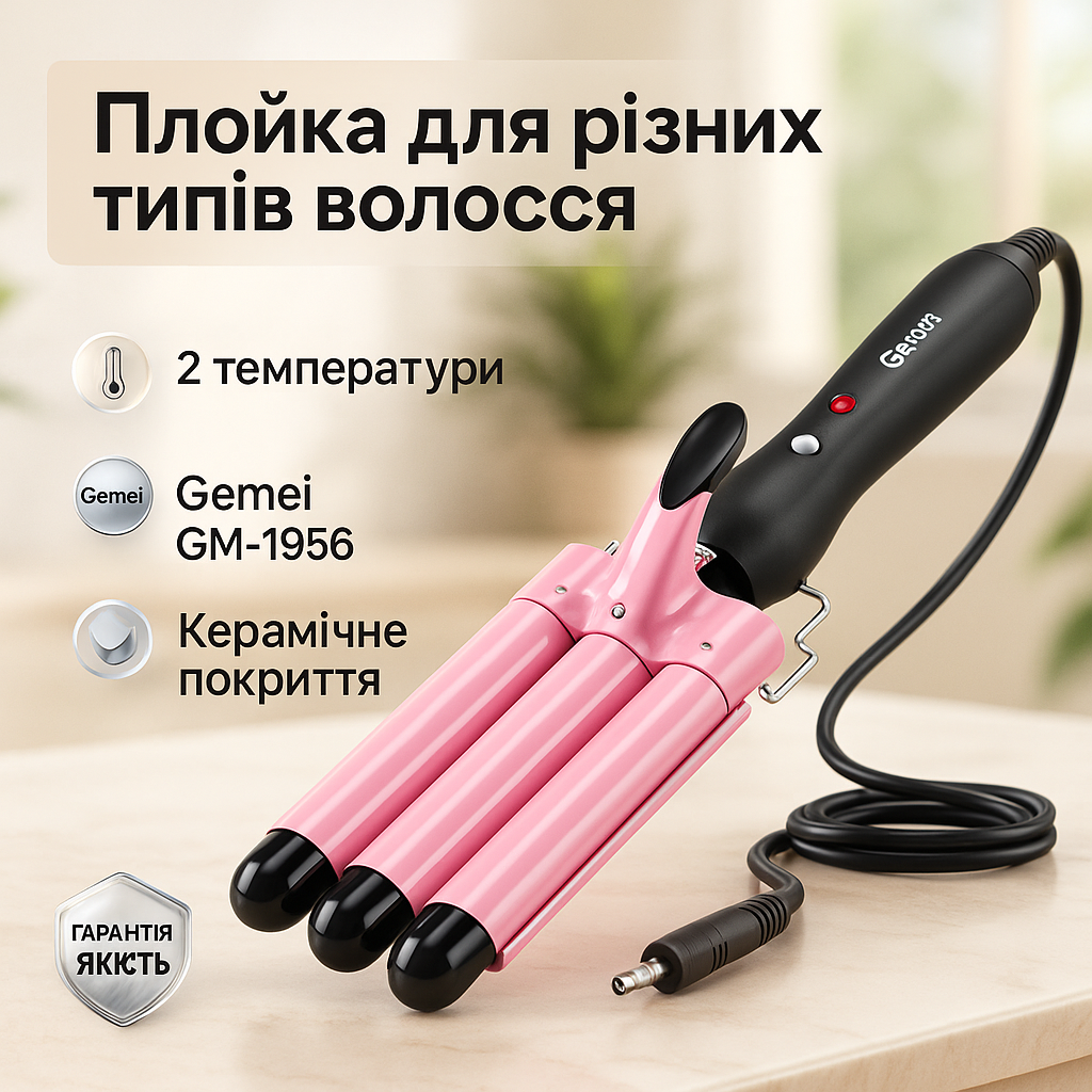 Тройная плойка GEMEI GM-1956-25, утюжок для завивки волос, плойка для прикорневого объема - Зображення 26