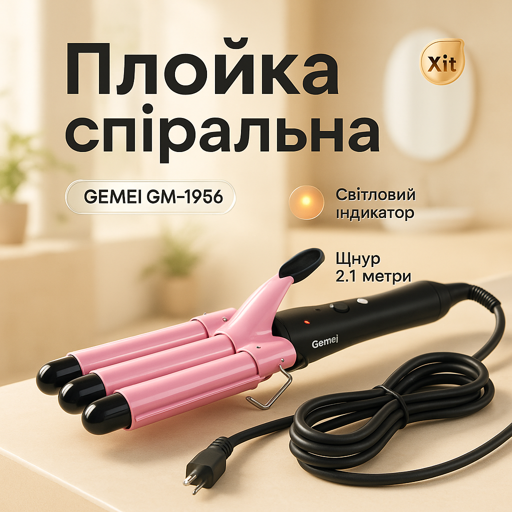 Тройная плойка GEMEI GM-1956-25, утюжок для завивки волос, плойка для прикорневого объема - Зображення 28