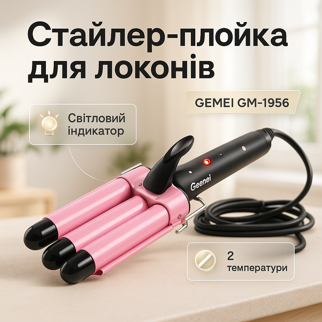 Тройная плойка GEMEI GM-1956-25, утюжок для завивки волос, плойка для прикорневого объема - Зображення 29