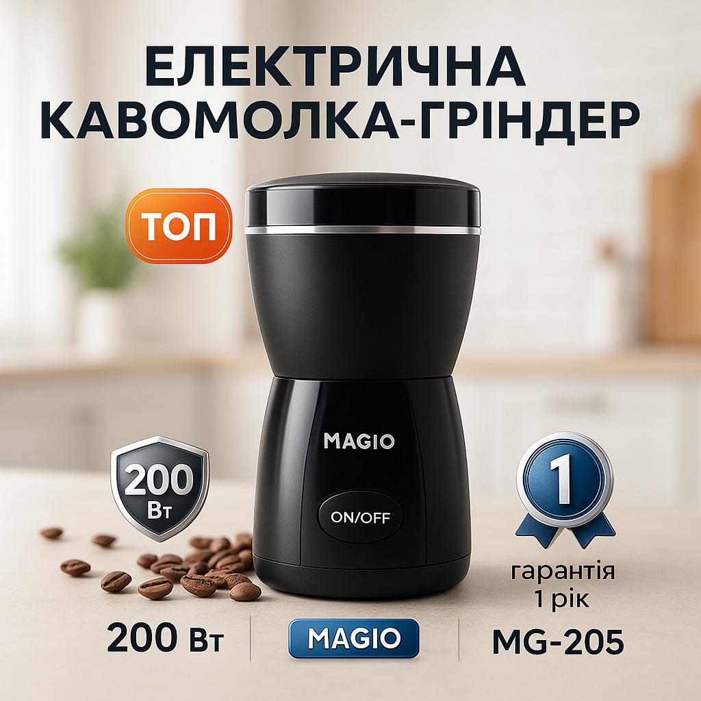 Кофемолка MAGIO MG-205 200 Вт, Кофемолка бытовая электрическая, Портативная кофемолка, Измельчитель кофе - Зображення 22
